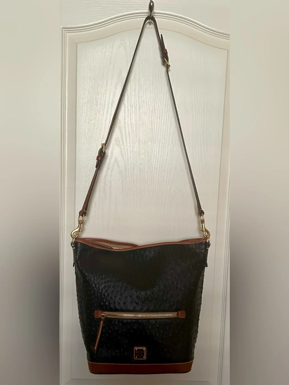 Large Dooney & Bourke Hobo Bag in Black Ostrich Leather